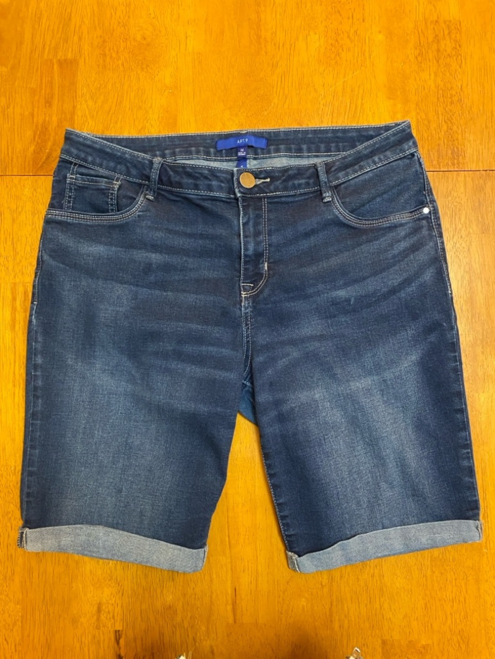 APT 9 Bermuda Dark Blue, Roll Cuff Denim Shorts Women’s Sz 14